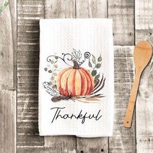 Thankful Pumpkin Dish Towel - Fall Thanksgiving Tea Towel Kitchen Decor - New Home Gift Farm Decorations house Towel