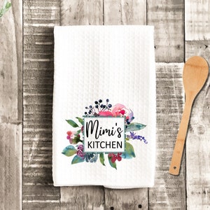 Mimi's Kitchen Floral Watercolor Grandma Dish Towel - Mother's Day Mimi Tea Towel Kitchen Decor - New Home Gift Farm Decorations house Towel