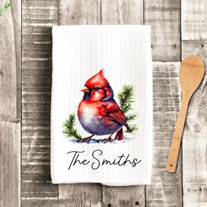 Personalized Christmas Cardinal Merry Christmas Tea Dish Towel - Bird Tea Towel Kitchen Décor - Housewarming Farm Decoration Towel
