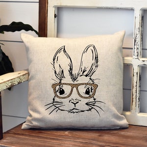 Bunny Leopard Glasses Pillow Cover - Easter Bunny Decoration - Easter Decorations Farm house Decor Throw Pillow Cover