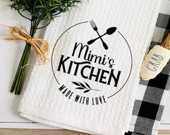 Personalized Kitchen Grandma Dish Towel - Mother's Day Mimi Tea Towel Kitchen Decor - Grandmother Gift Farm Decorations