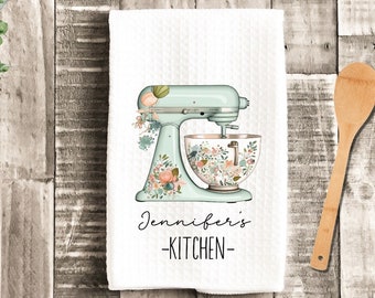 Custom Teal Kitchen Mixer Personalized Tea Dish Towel - Baking Tea Towel Kitchen Décor - Housewarming Farm Decorations house Towel