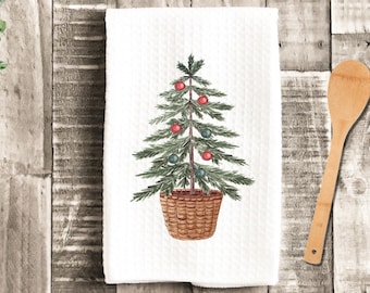 Christmas Tree Watercolor Tea Towel – Winter Kitchen Decor