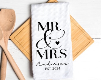 Mr And Mrs Personalized Tea Dish Towel - Custom Tea Towel Kitchen Décor - New Home Gift, Wedding Gift, Bridal Shower Gift, Couples Gift