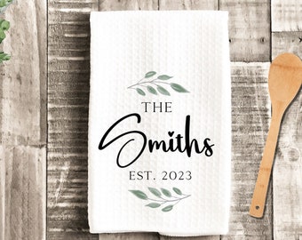 Custom Personalized Tea Dish Towel - Leaf Tea Towel Kitchen Décor - Personalized New Home Gift, Wedding Housewarming Farm Decorations