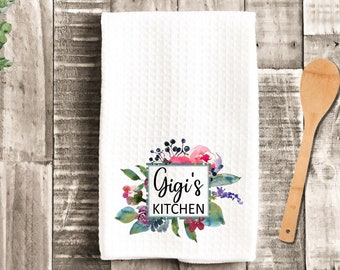 Gigi's Kitchen Floral Watercolor Grandma Dish Towel - Mother's Day Gigi Tea Towel Kitchen Decor - New Home Gift Farm Decorations house Towel