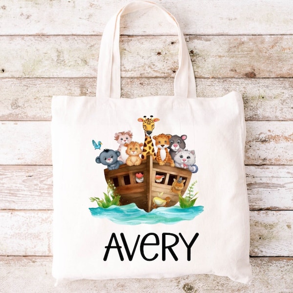 Personalized Safari Animals Kids Tote, Noah's Ark Sunday School bag, School Personalized Tote Bag, Toddler Diaper Travel Bag