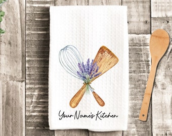 Personalized Whisk Spoon Tea Dish Towel - Lavender Floral Tea Towel Kitchen Décor - Housewarming Farm Decorations house Towel - Gift For Mom