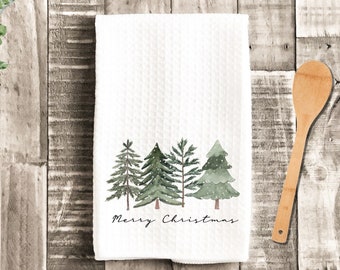 Christmas Wild Trees Merry Christmas Tea Dish Towel -  Fir Tree Tea Towel Kitchen Décor - Housewarming Farm Decorations house Towels