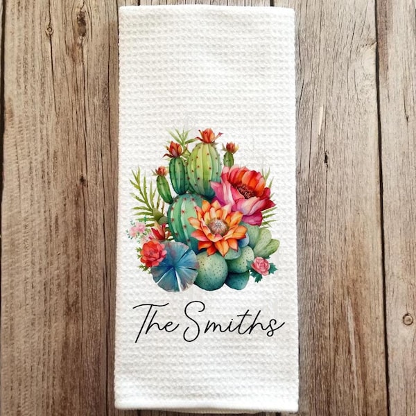 Paño de cocina personalizado con suculentas y flores – Decoración de cocina con tejido gofrado