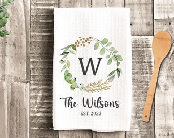 Custom Monogram Country Tea Dish Towel - Name Tea Towel Kitchen Décor - Personalized New Home Gift, Wedding Housewarming Farm Decorations