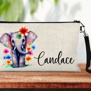 Wildflowers Elephant Personalized Makeup Bag, Best Friend Elephants Gifts Cosmetic Bag, Toiletry Bag, Device Bag, Wedding Make-up Bag Handle