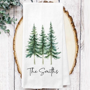 Winter Trees Personalized Tea Dish Towel - Forest Tree Tea Towel Kitchen Décor - Housewarming Farm Decorations house Towel