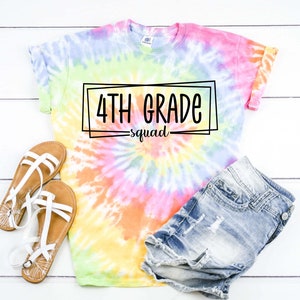 4th Grade Squad Box, Fourth Grade Team, Back To School Teacher Shirt Tie Dye Graphic Tee T-Shirt