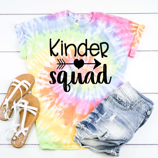 Kinder Squad, Kindergarten Team, Back To School Teacher Tie Dye Graphic Tee T-Shirt