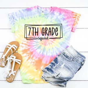7th Grade Squad Box, Seventh Grade Team, Back To School Teacher Shirt Tie Dye Graphic Tee T-Shirt