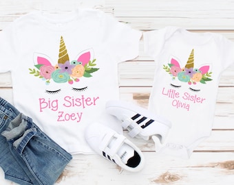 Unicorn Personalized Big Sister Shirt Siblings Little Sister T-shirts