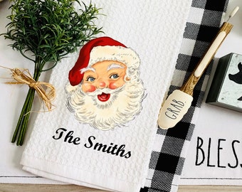 Personalized Retro Santa Tea Towel – Christmas Kitchen Decor