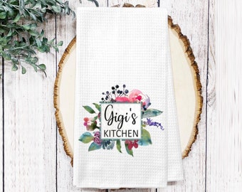 Gigi's Kitchen Floral Watercolor Grandma Dish Towel - Mother's Day Gigi Tea Towel Kitchen Decor - New Home Gift Farm Decorations house Towel