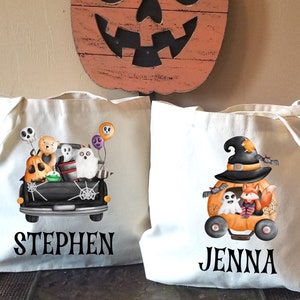 Personalized Kids Halloween Tote, Customized Kids Name Halloween Bag, Childs Personalized Goodie Tote Bag For Kids
