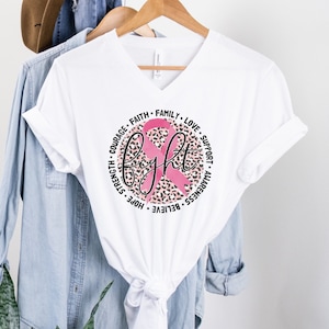 Fight Breast Cancer Leopard Print Awareness Unisex V Neck T-Shirt