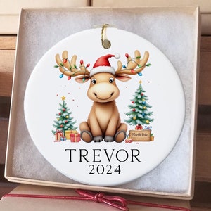 Personalized Christmas Moose Ornament,  Kids Gift Ornament, Merry Christmas Any Name Year