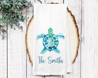 Sea Turtle Personalized Kitchen dish Towel - Beach House Tea Towel Kitchen Decor  - New Home Gift Farm Decorations house Decor Towel