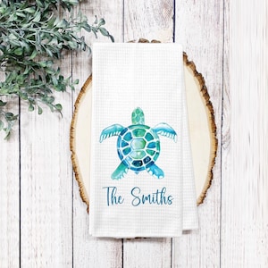 Sea Turtle Personalized Kitchen dish Towel - Beach House Tea Towel Kitchen Decor  - New Home Gift Farm Decorations house Decor Towel
