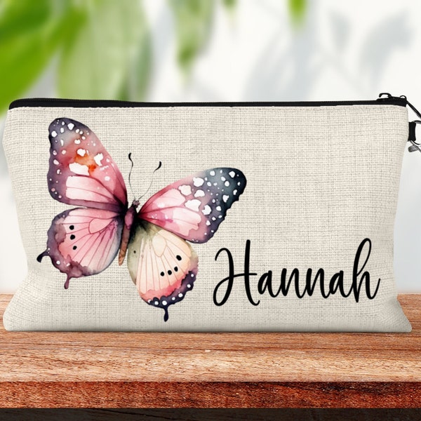 Butterfly Personalized Makeup Bag, Best Friend Butterflies Gifts Cosmetic Bag, Toiletry Bag, Device Bag, Wedding Make-up Bag Handle