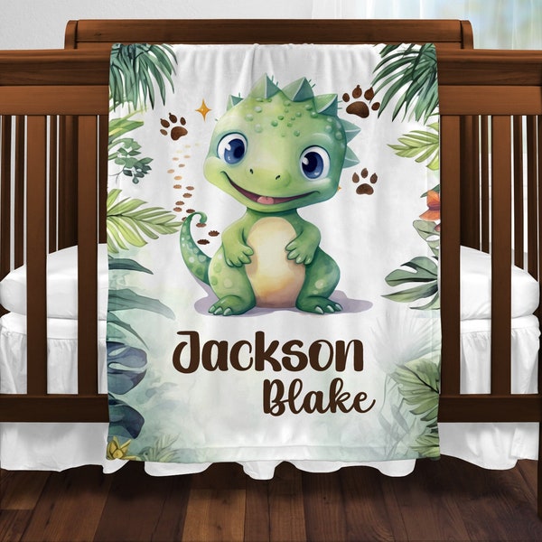 Personalized Baby Dinosaur Blanket, Gift For Boy, Dino Babies Nursery Blanket, Toddler Blanket
