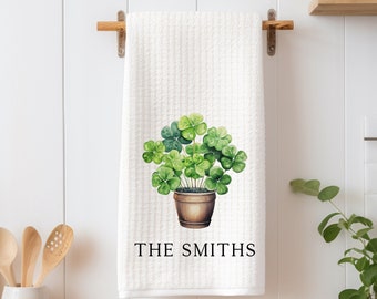 St. Patrick's Day Clover Basket Personalized Dish Towel - Shamrock Tea Towel Kitchen Décor - Gift Farm Decorations house Decor Towel