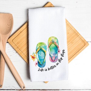 Tropical Beach Flip Flops Kitchen Towel - Waffle Weave Cotton, 27x18 Inches - View #5
