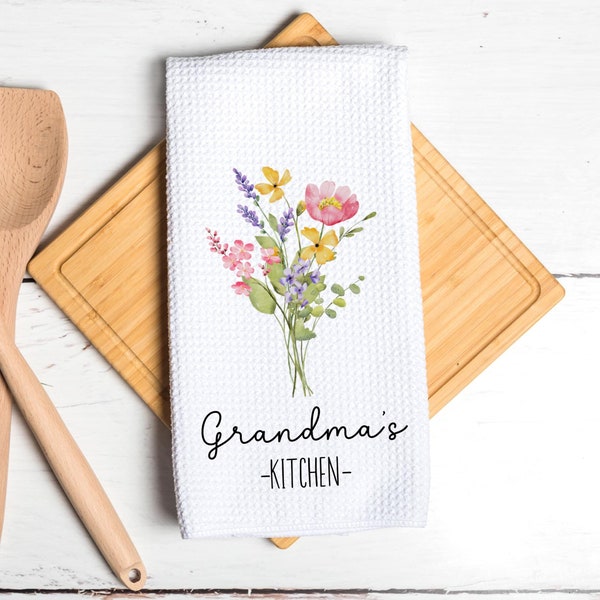 Personalized Floral Dish Towel - Spring Flowers Bouquet Tea Towel Kitchen - New Home Gift, Housewarming Farm Decorations house Decor Towel