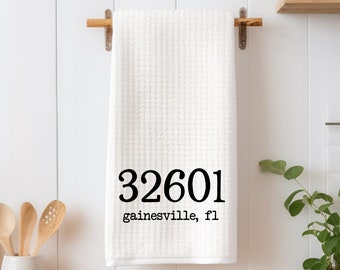 Zip Code Personalized Dish Towel - New Home Gift Tea Towel Kitchen Decor - Housewarming Gift Farm Decorations