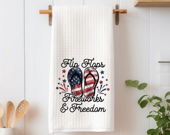 Flip Flops Freedom Tea Dish Towel - Funny Independence Day 4th Of July Towel Kitchen Décor - Housewarming Decorations house Towel