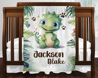 Personalized Baby Dinosaur Blanket, Gift For Boy, Dino Babies Nursery Blanket, Toddler Blanket