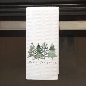 Christmas Wild Trees Merry Christmas Tea Dish Towel -  Fir Tree Tea Towel Kitchen Décor - Housewarming Farm Decorations house Towels