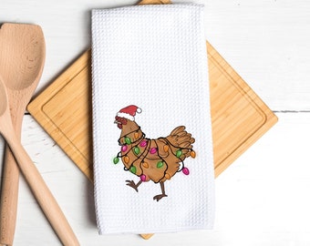 Christmas Chicken Lights Tea Towel – Holiday Kitchen Decor