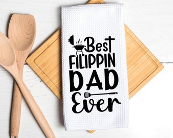 Best Flippin Dad Ever Waffle Weave Towel - Funny Father's Day Grill Gift - Custom Waffle Weave Kitchen Towel Gift For Dad