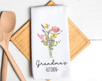 Personalized Floral Dish Towel - Spring Flowers Bouquet Tea Towel Kitchen - New Home Gift, Housewarming Farm Decorations house Decor Towel