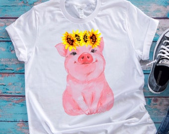 Sunflower Pig Farmer Farm Girl Farming Humor Kids Youth T Shirt