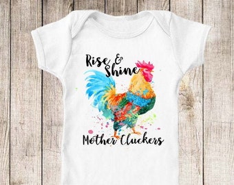 Rise And Shine Mother Cluckers, Funny Chicken Roster Baby Shower New Baby Novelty Babies Kids T-shirts