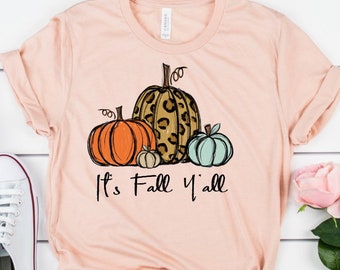 It's Fall Y'all Leopard Pumpkin Autumn Pumpkin Patch Novelty T-Shirt