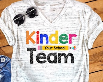 Kinder Team Personalized Kindergarten Teacher V-Neck Shirt
