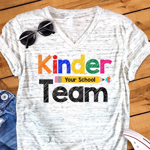 Kinder Team Personalized Kindergarten Teacher V-Neck Shirt