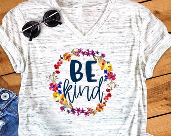 Be Kind Positive Teacher Anti Bully Inspirational Unisex V Neck Graphic Tee T-Shirt