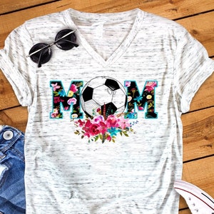 Soccer Mom Floral Watercolor  Unisex V Neck Graphic Tee T-Shirt