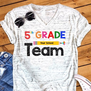 5th Grade Team Back To School Fifth Grade Teacher Novelty Graphic Unisex V Neck Graphic Tee T-Shirt
