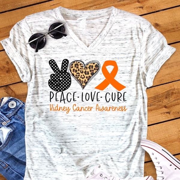 Peace Love Cure Kidney Cancer Awareness  Unisex V Neck T-Shirt