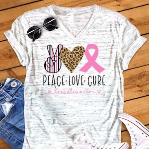 Peace Love Cure Breast Cancer Awareness  Unisex V Neck T-Shirt